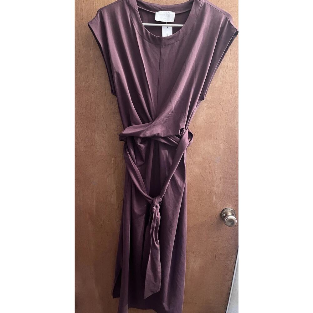 MODERN CITIZEN Large Dark Purple Organic Cotton Blend Midi Fei Tie Waist DRESS